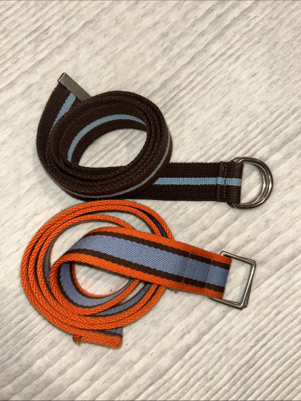 J. Crew Striped Webbing Belts in Orange/Blue and Brown/Light Blue - Picture 1 of 4